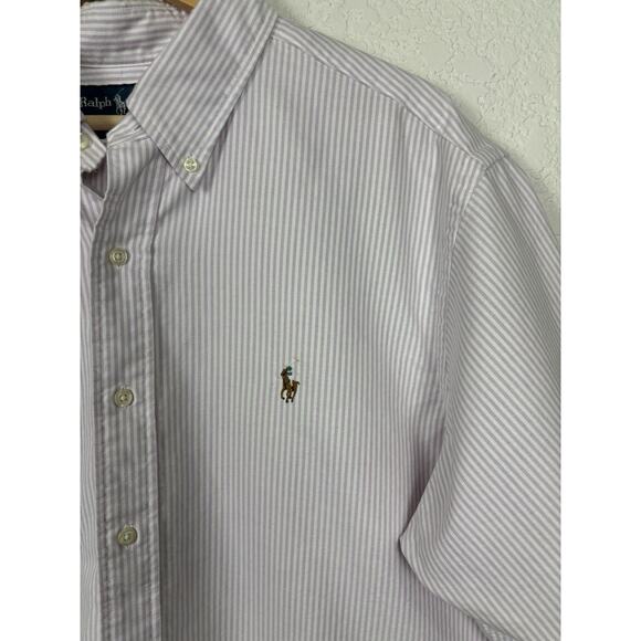 Ralph Lauren Mens Button Up Shirt Sz XL White Purple Striped Preppy Classic Work - Picture 3 of 7